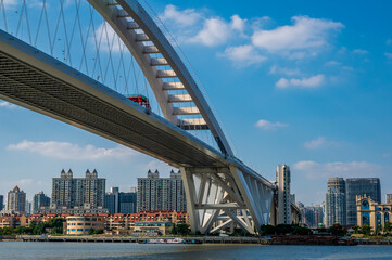 A road bridge over the Huangpu River in Shanghai, China