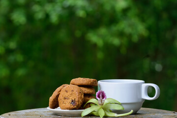 cup of coffee and cookies,breakfast concept.