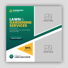 Social media post web banner template for lawn or gardening services