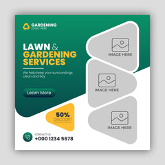 Social media post web banner template for lawn or gardening services