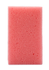 Pink washing sponge isolated on white. Cleaning supplies