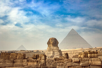 Ancient sphinx and pyramids, symbol of Egypt