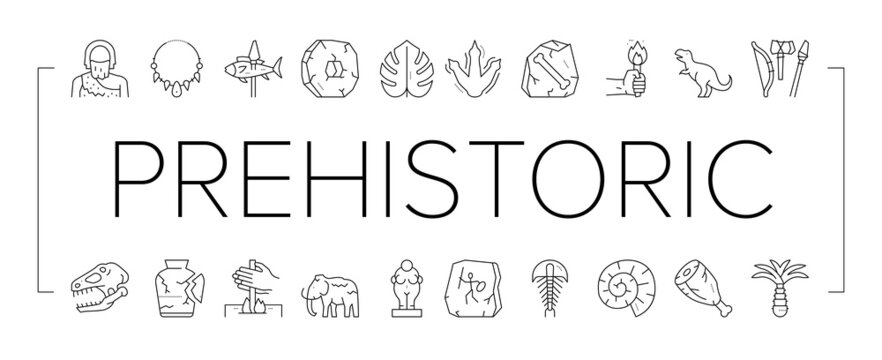 Prehistoric Period Collection Icons Set Vector .