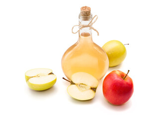 Homemade fermented vinegar with apples isolated on white