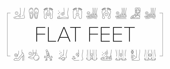 Flat Feet Disease Collection Icons Set Vector .