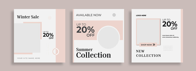 Fashion sale square social media post or banner template for new arrival promotion. Set of trendy Editable minimal square banner template. 