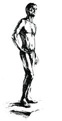Fototapeta na wymiar Man's figure sketch. Academic drawing