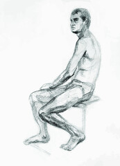 Fototapeta na wymiar Man's figure sketch. Academic drawing