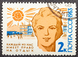 USSR - CIRCA 1963: A stamp printed in the USSR, shows Everyone has the right to rest, circa 1963