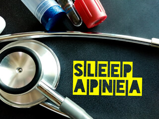 Medical equipments with Sleep Apnea words as medical concept on blackboard
