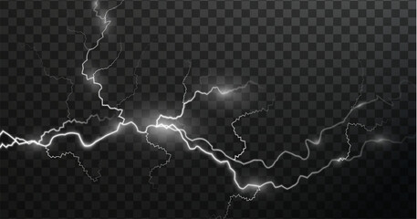Light white isolated vector lightning png. Magic light abstract lines. Realistic natural lightning effects.