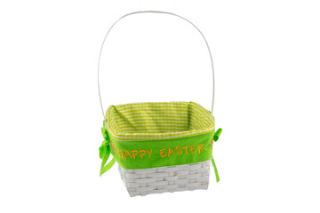 Stack of wicker straw osier handmade baskets different size and pattern at isolated white...