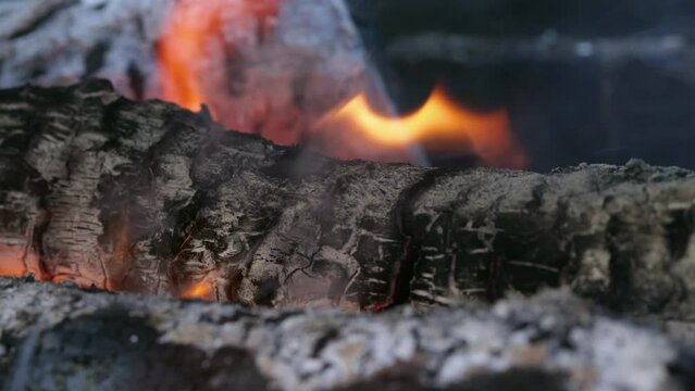 fire and ember close up with ash