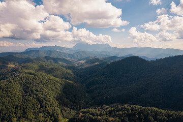 Aerial view of Doi Luang Chiang Dao mountain peak in tropical rainforest on countryside at national park