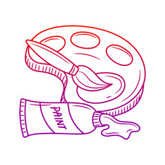 Paint Brush palette illustration with hand drawn outline doodle style