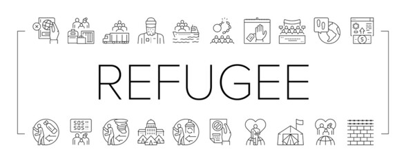 Refugee From Problem Collection Icons Set Vector .