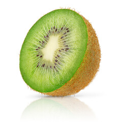Close up of half of green kiwi fruit isolated with clipping path.