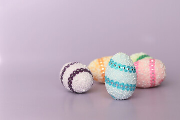 Colorful Easter egg background. Lots of decorative Easter eggs as a background, space to copy