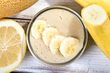 banana lemon shake on white wood