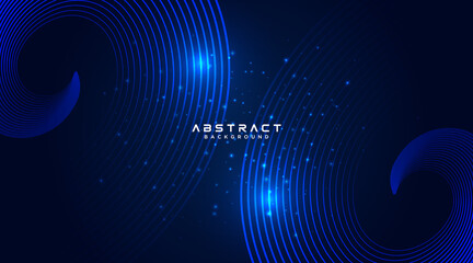 Abstract futuristic technology lines background with blue light effect. Modern curve lines graphic design element with space for text. Dark blue background digital concept. Vector illustration