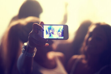 Well never forget this night. Shot of a fan filming a concert on their camera.