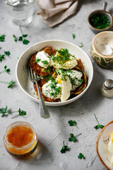 Zucchini pancakes with pike caviar