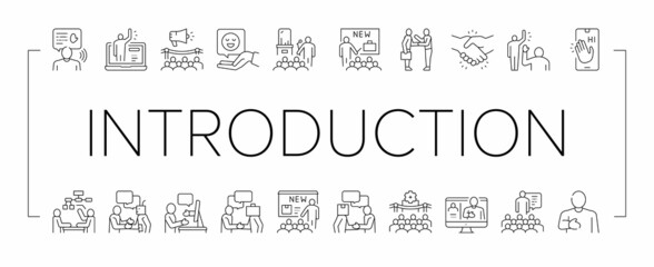 Introduction Speech Collection Icons Set Vector .