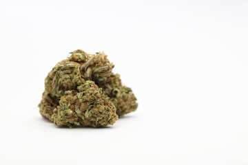 marijuana buds with space for text, white background