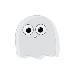 Cute flying ghost spirit. Cute cartoon spooky character. Smiling face. Greeting card. Isolated. Boo. Flat design. Line simple design. Vector illustration