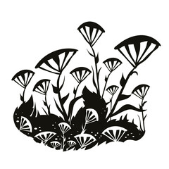Black and white image of stylized colors. Stamp, print on fabric, design, background.
Vector drawing.