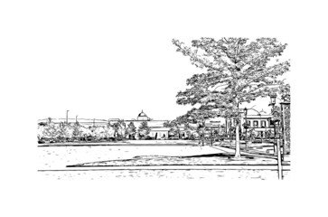 Building view with landmark of Meridian is the 
city in Mississippi. Hand drawn sketch illustration in vector.