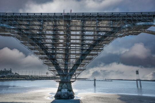 Scafolding on a pier of the Yaquina Bay Bridge, so repairs can be made, at Newport, Oregon,