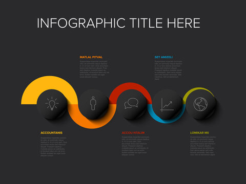 Infographic Dark Company Milestones Curved Thick Line Timeline Template