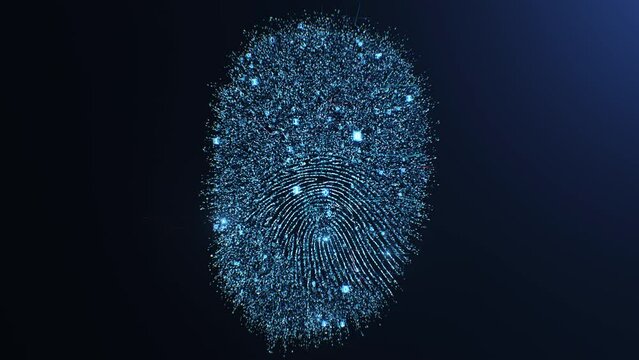 Fingerprint Scanning Process Illustration. Beautiful Futuristic Flight Through Digital Code to Abstract Fingerprint in Cyberspace. Modern Technology Biometric Identification Process 3d Animation 4k. - Powered by Adobe