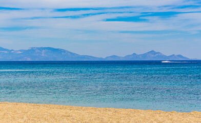 Most beautiful beaches on Kos Island in Greece panorama view.