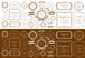 春の植物モチーフのフレームセット。ビンテージフラワー。装飾デザイン。流行りのあしらい	