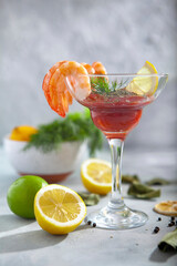 Shrimp cocktail with lemon and lime