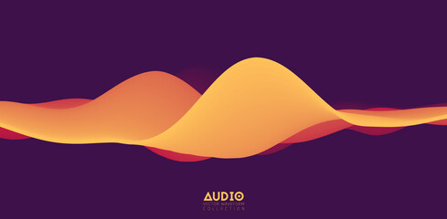 Sound wave visualiztion. 3D orange solid waveform. Voice sample pattern.