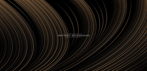 Abstract golden gradient curve lines on dark background modern. Linear graphic design element. Trendy simple curve wavy stripes concept. Luxury and elegant style texture. Suit for wallpaper, cover