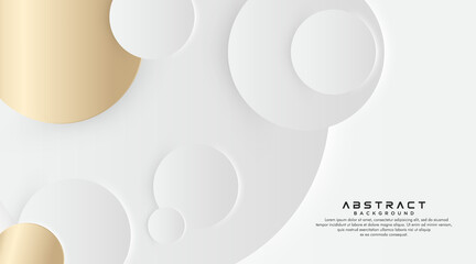 Modern abstract white and gold circle background with shadow. Premium luxury geometric circles shape element. Elegant and simple geometric texture design