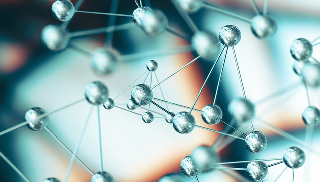Estructuras moleculares.Ilustración en 3d de un modelo de molécula. Ciencia y medicina fondo con moléculas y átomos.