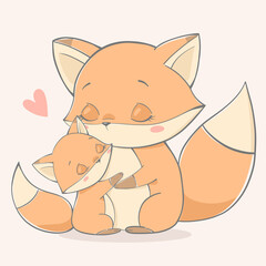 Vector illustration of mother's day. Foxes hug.