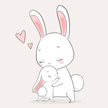Vector illustration of mother's day. The bunnies hug.
