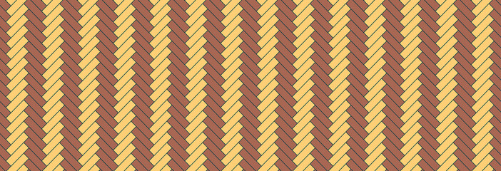 Herringbone floor pattern. Seamless tile texture. Timber masonry. Ceramic check background. Cladding subway print. Geometric architectural grid. Scandinavian brown yellow panel. Vector illustration