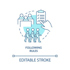 Following rules turquoise concept icon. Develop sense of consistency abstract idea thin line illustration. Self-discipline. Isolated outline drawing. Editable stroke. Arial, Myriad Pro-Bold fonts used
