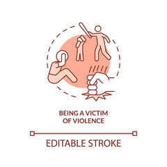 Being victim of violence terracotta concept icon. Physical, psychologic abuse abstract idea thin line illustration. Isolated outline drawing. Editable stroke. Arial, Myriad Pro-Bold fonts used