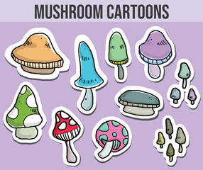 Set of Mushroom Cartoon Illustrations