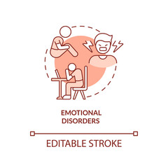 Emotional disorders terracotta concept icon. Facing difficulties with feelings abstract idea thin line illustration. Isolated outline drawing. Editable stroke. Arial, Myriad Pro-Bold fonts used