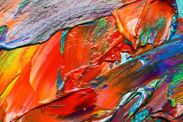 Fototapeta na wymiar Strokes of colorful acrylic paints as background, closeup view