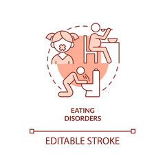 Eating disorders terracotta concept icon. Food intake disorder abstract idea thin line illustration. Bulimia nervosa. Isolated outline drawing. Editable stroke. Arial, Myriad Pro-Bold fonts used
